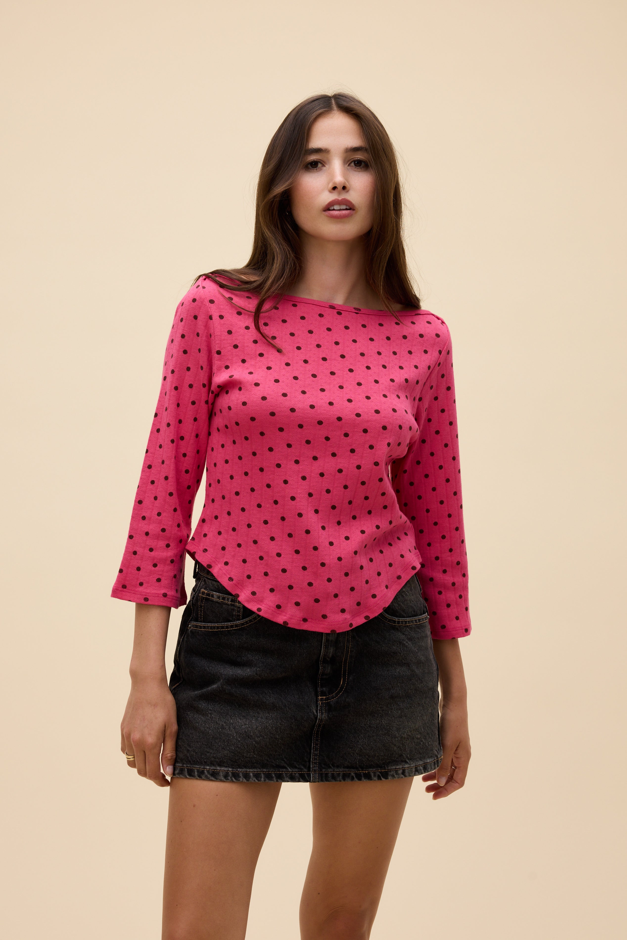 Polka Dot Pointelle Boatneck 3/4 Long Sleeve | Daydreamer