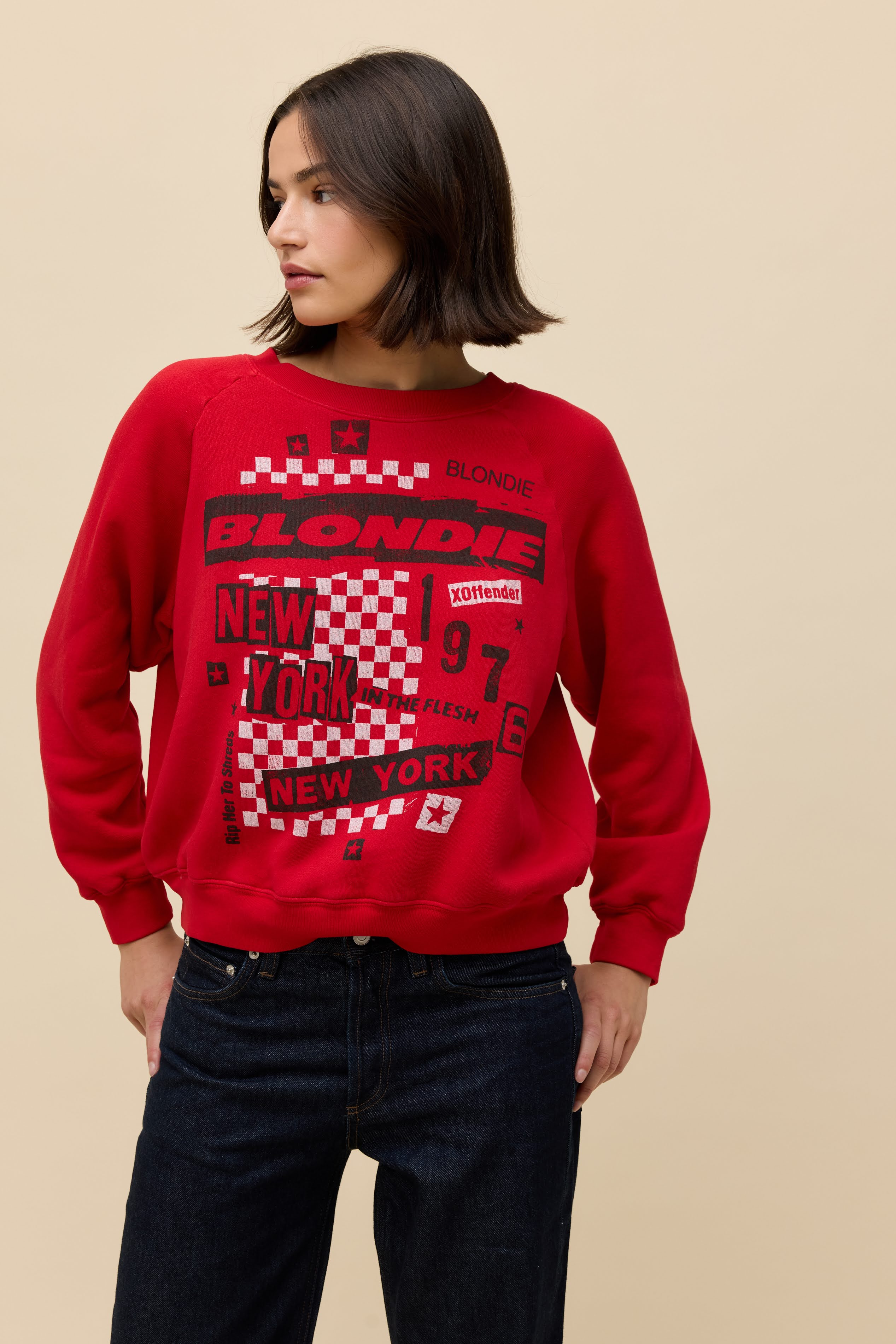 Blondie Blondie Self-Titled Shrunken Raglan Sweatshirt in Red | 100