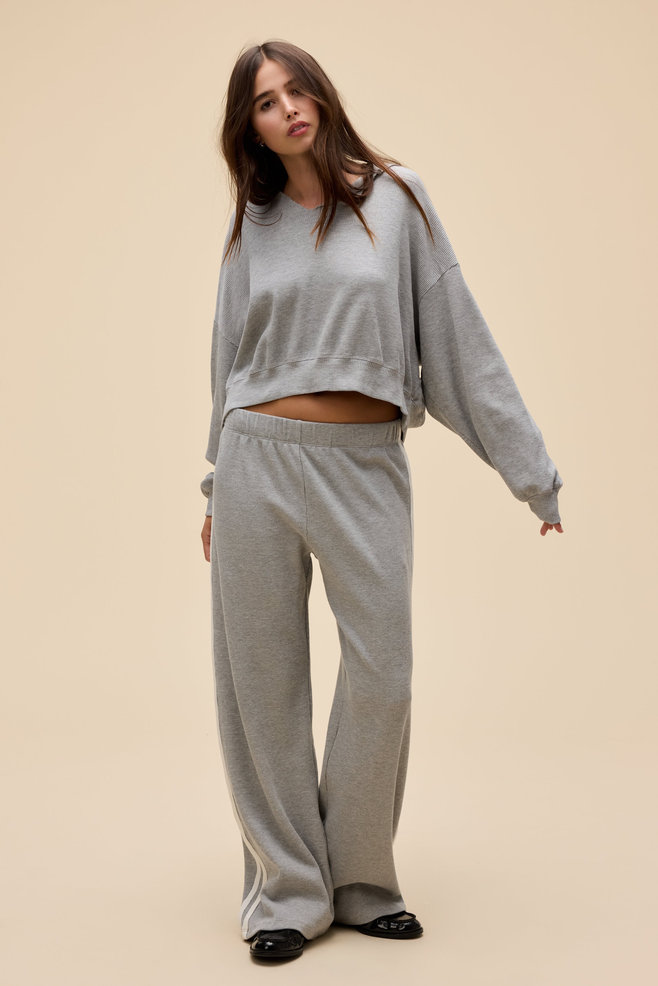 Solid Thermal Track Pant in Grey | Cotton Poly Thermal in Light