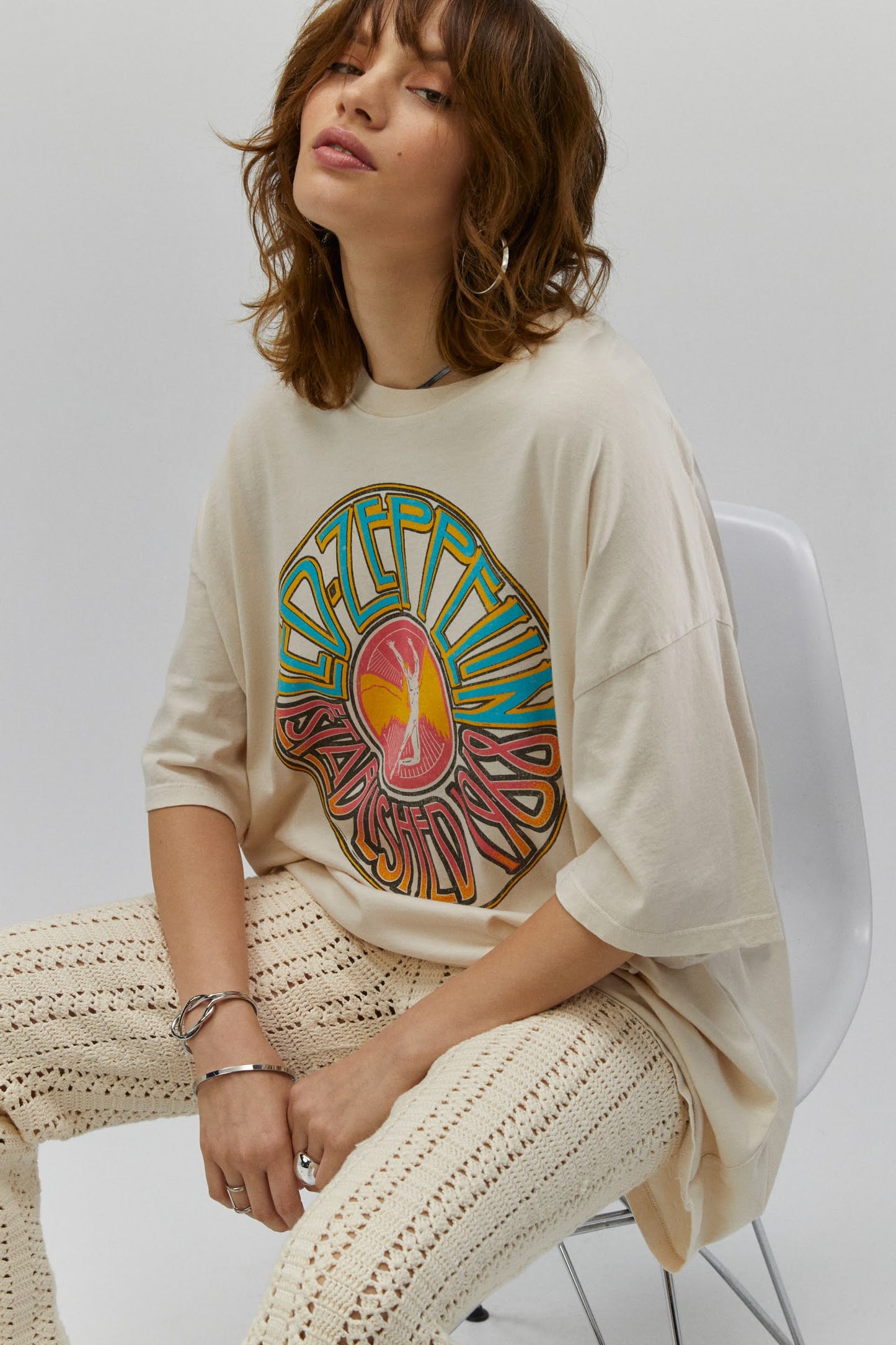 blue and pink Led Zeppelin tee