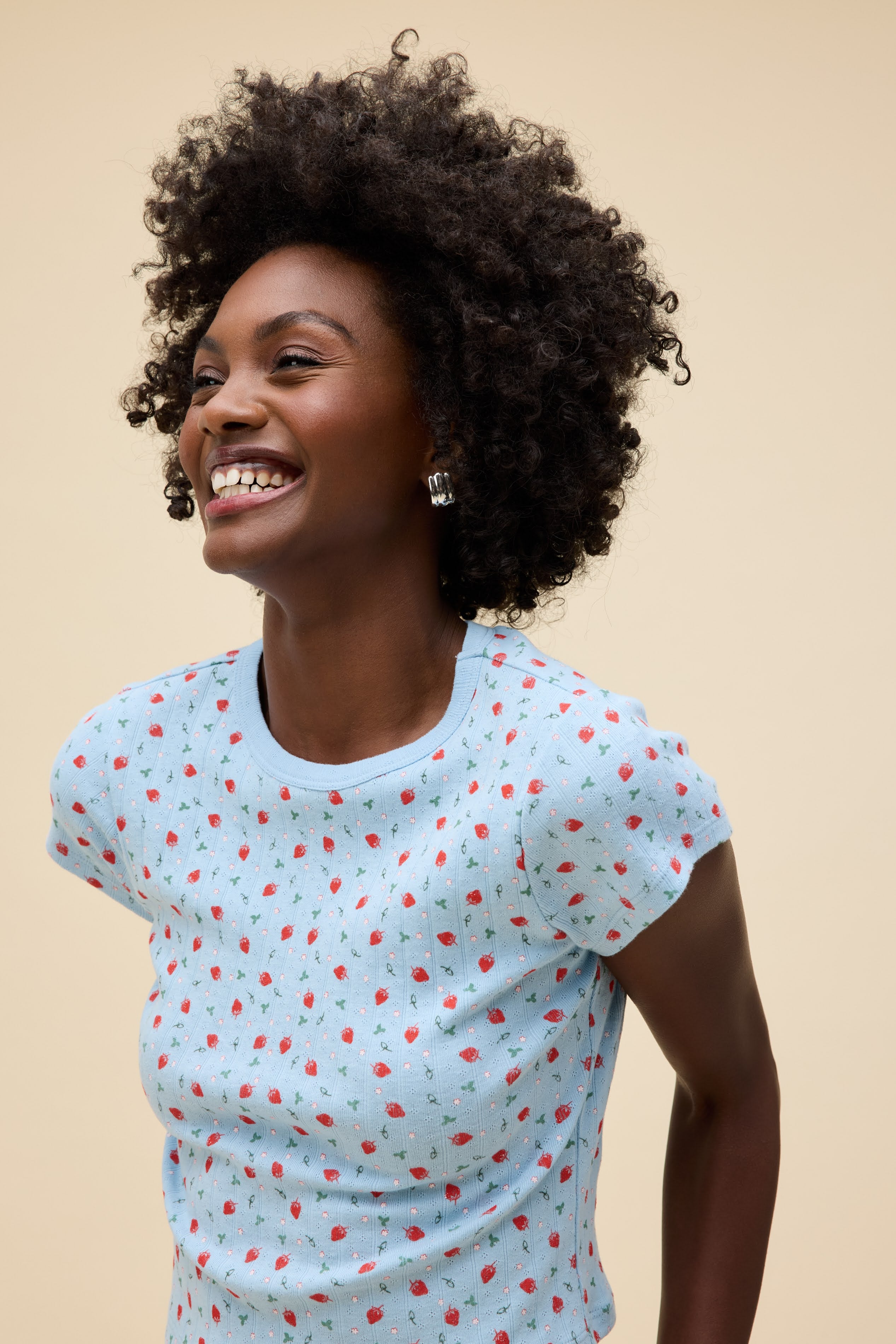 Strawberry All Over Print Pointelle Tee– Daydreamer