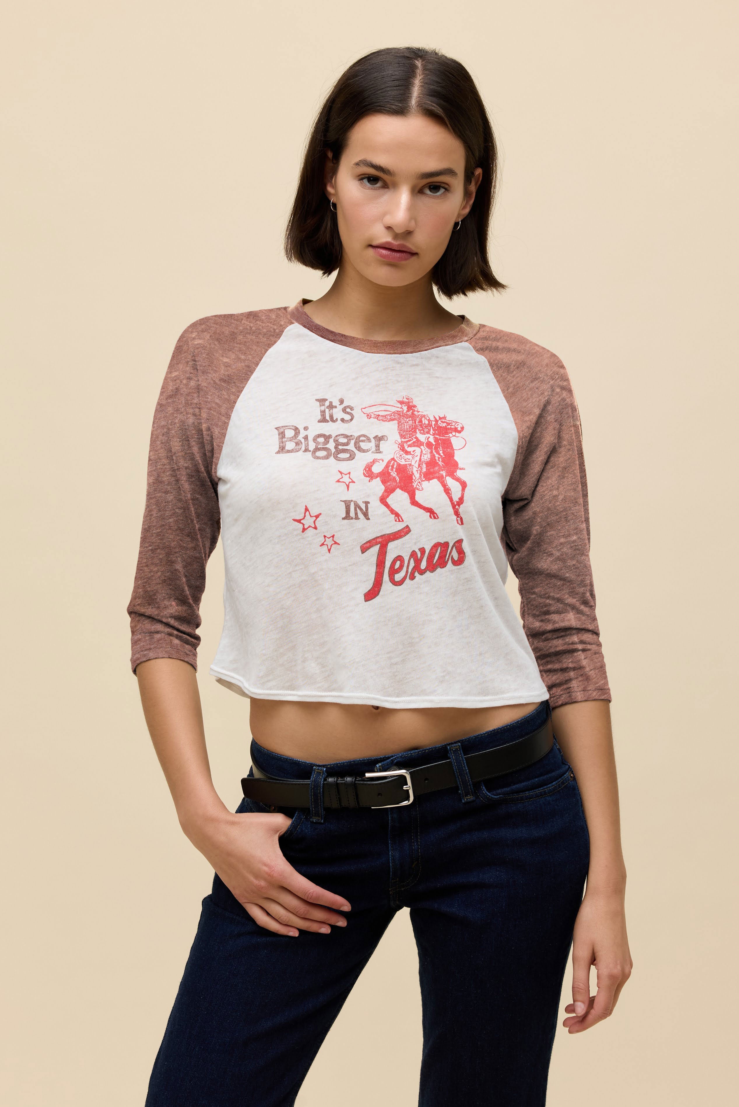 It's Bigger in Texas Burnout Raglan Tee in Brown | 100% Cotton T
