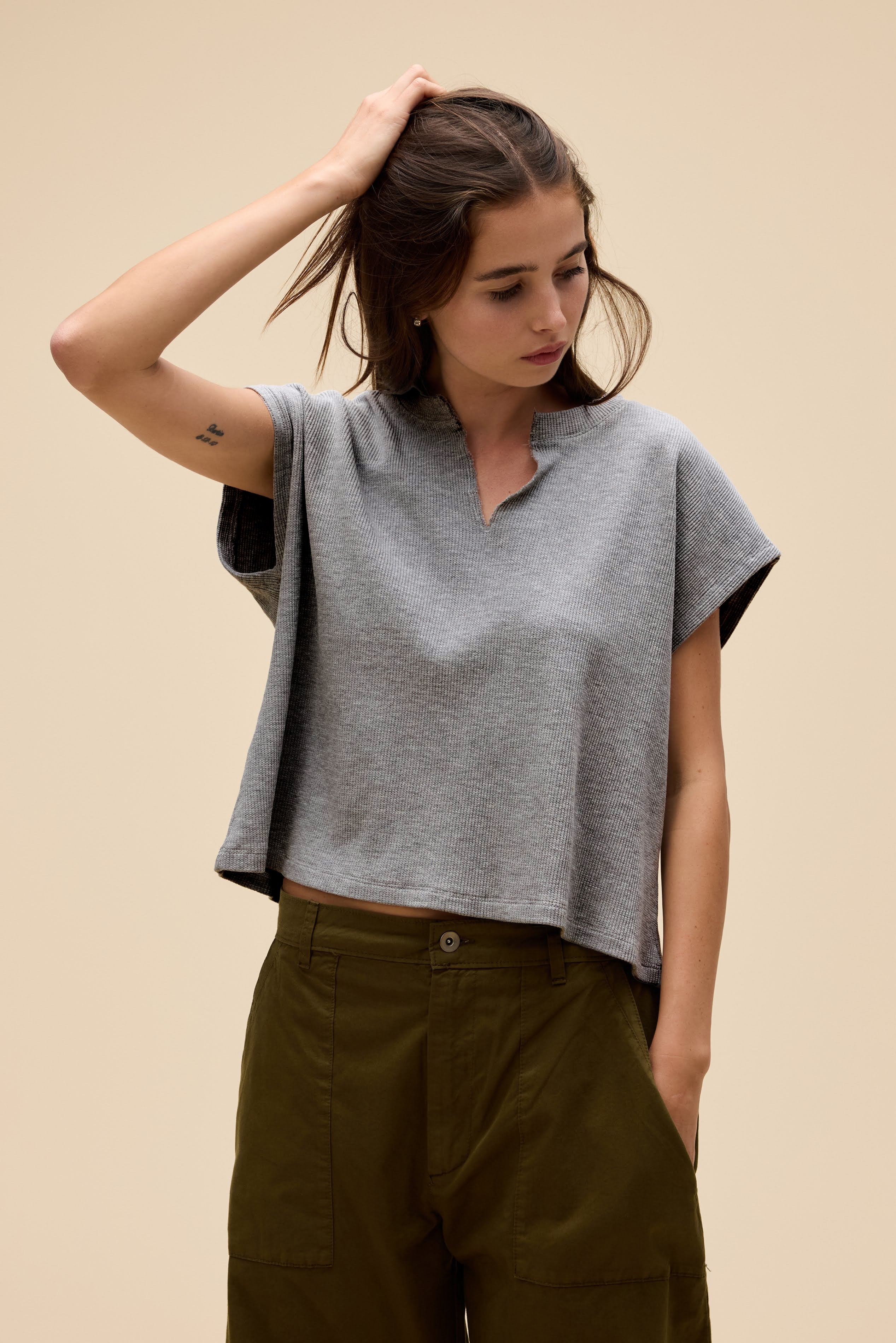Solid Thermal Dolman Tee in Grey | Cotton Poly Thermal T-Shirt in