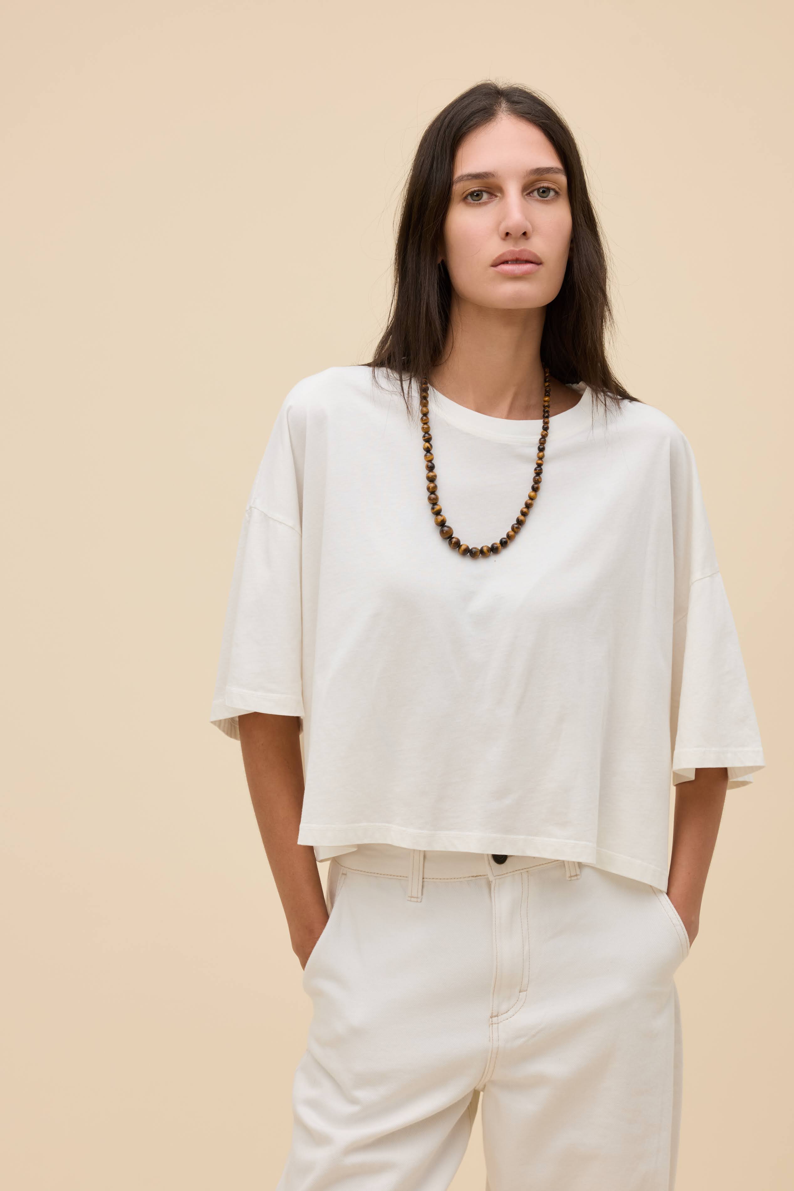 Solid Cropped OS Tee in White | 100% Cotton T-Shirt in Vintage