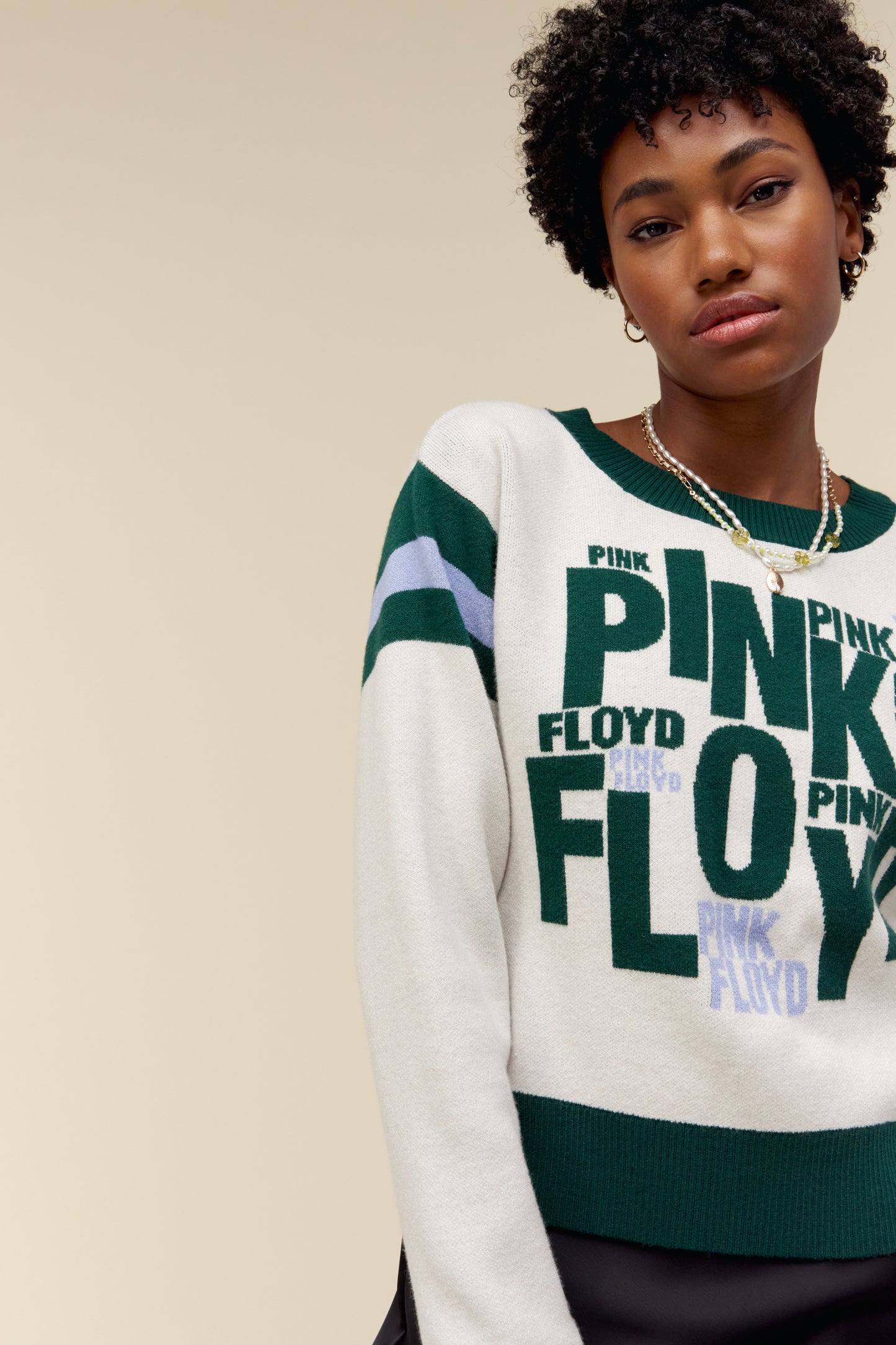 Pink Floyd Scattered Text Knit Pullover in Ivory