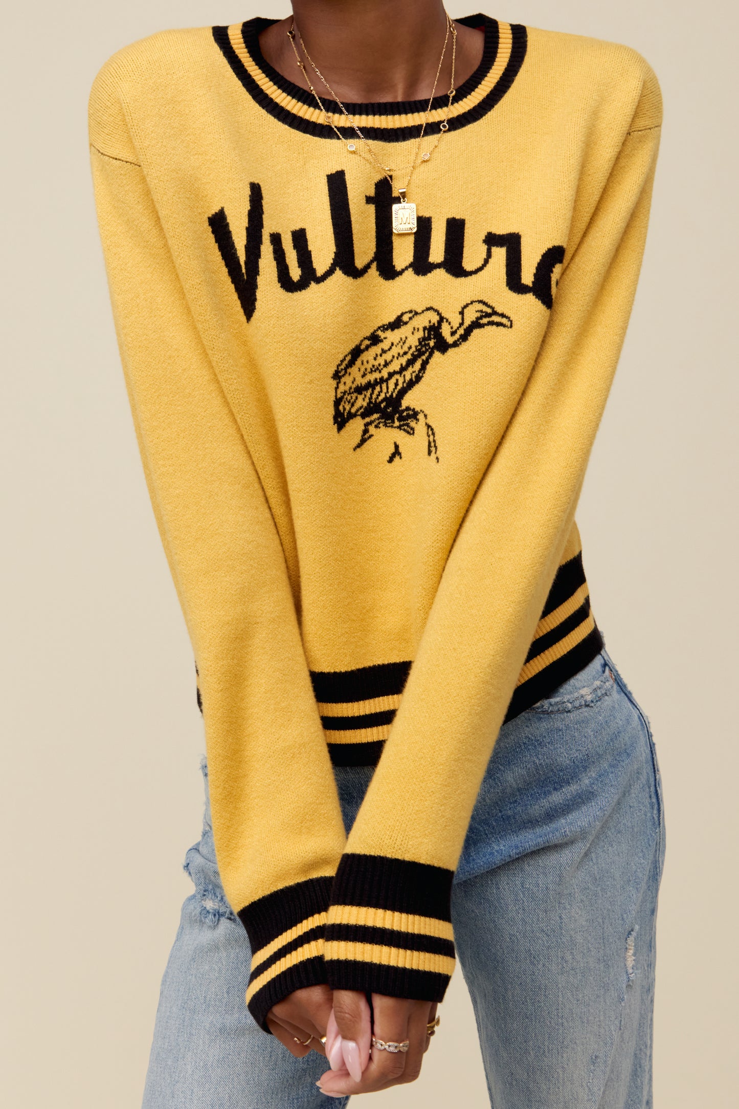 Blondie Vultures Knit Pullover in Gold