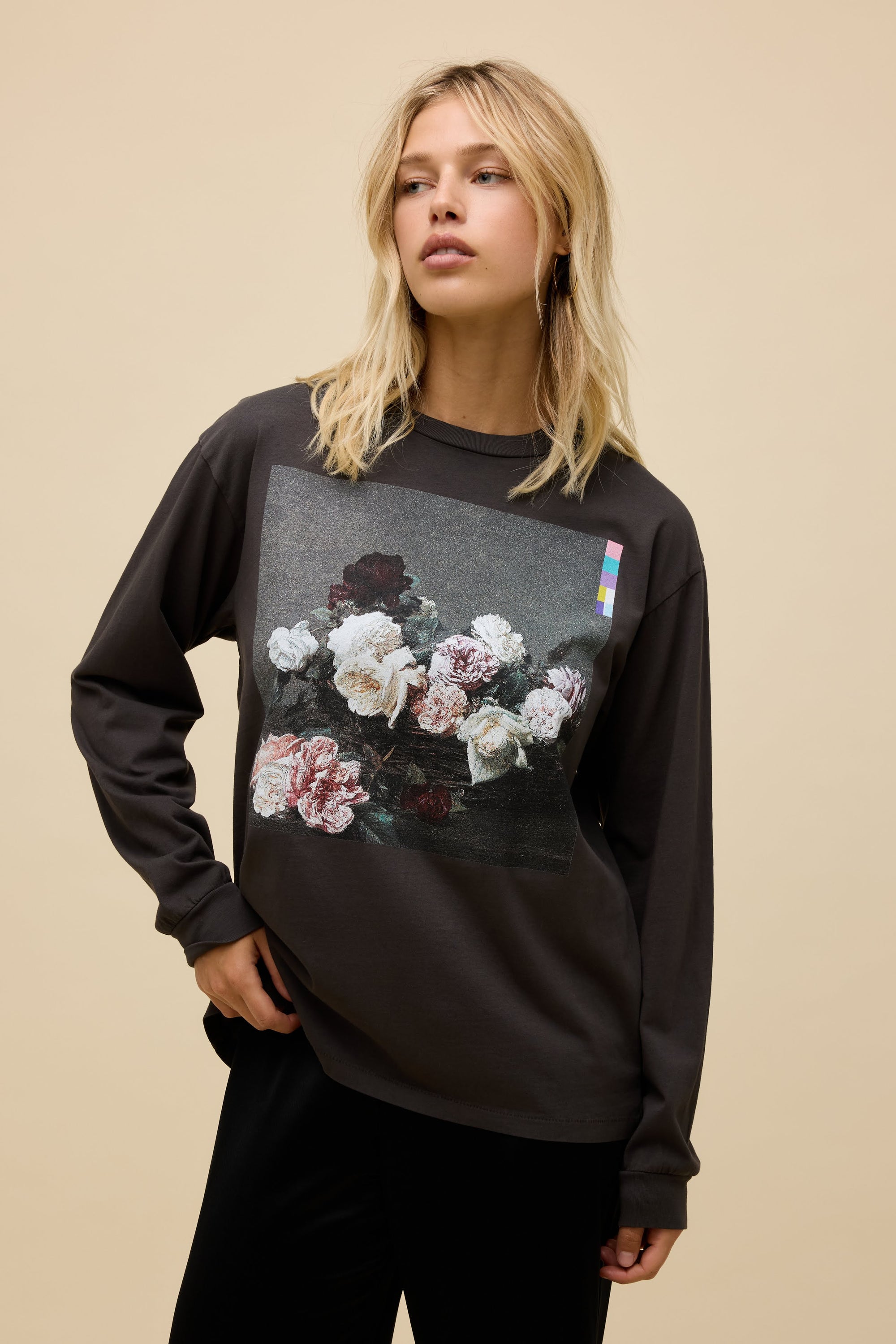 Solid Off-The-Shoulder Tee in Black | 100% Cotton T-Shirt in