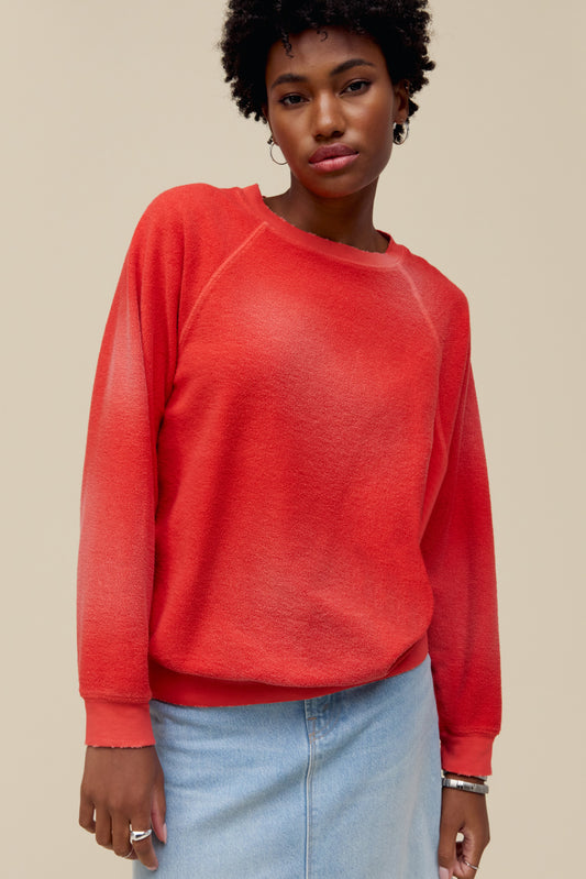 Solid Reverse Raglan Sweatshirt in Sun Faded Red