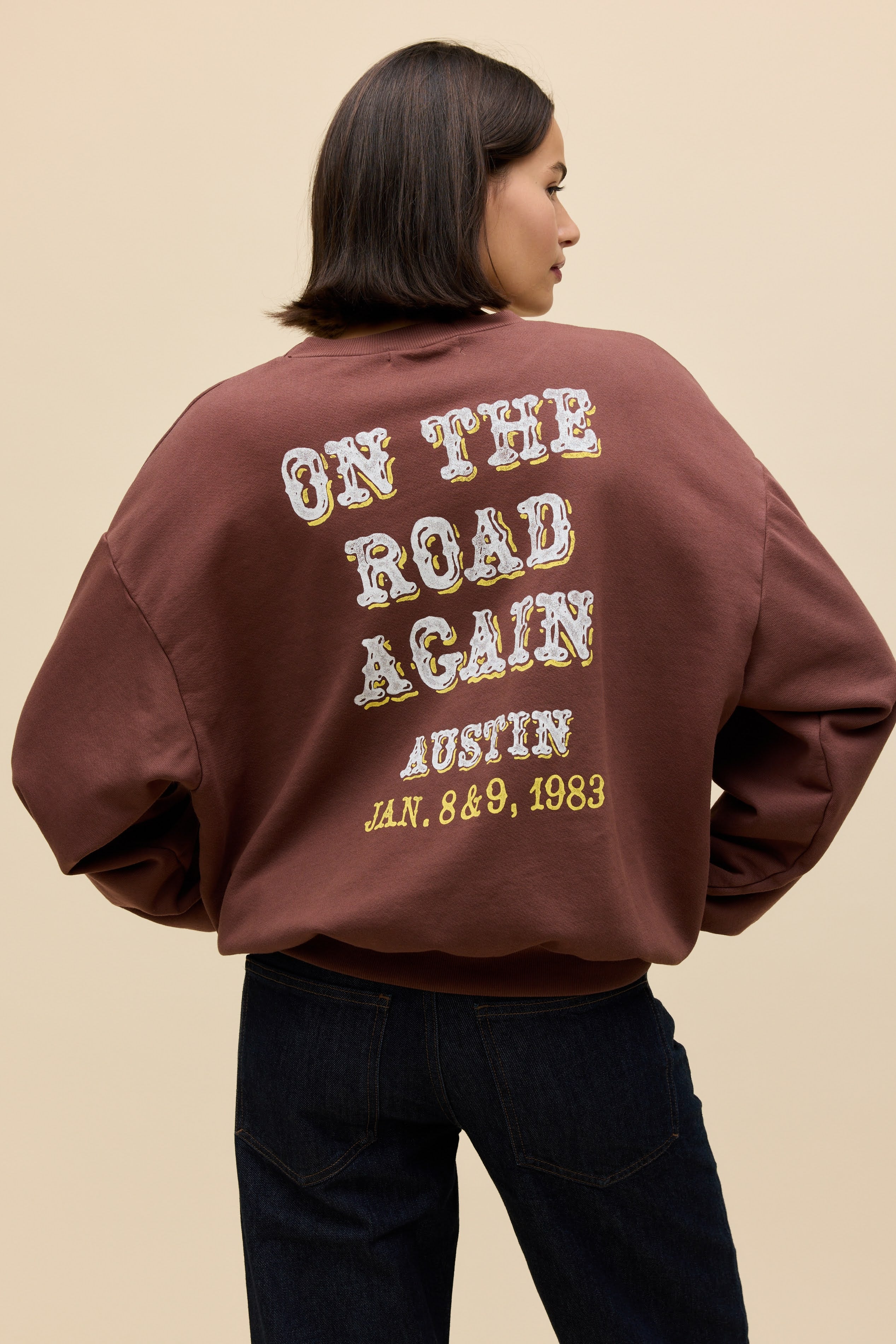Willie Nelson in Austin Oversized Crew Sweatshirt in Brown | 100
