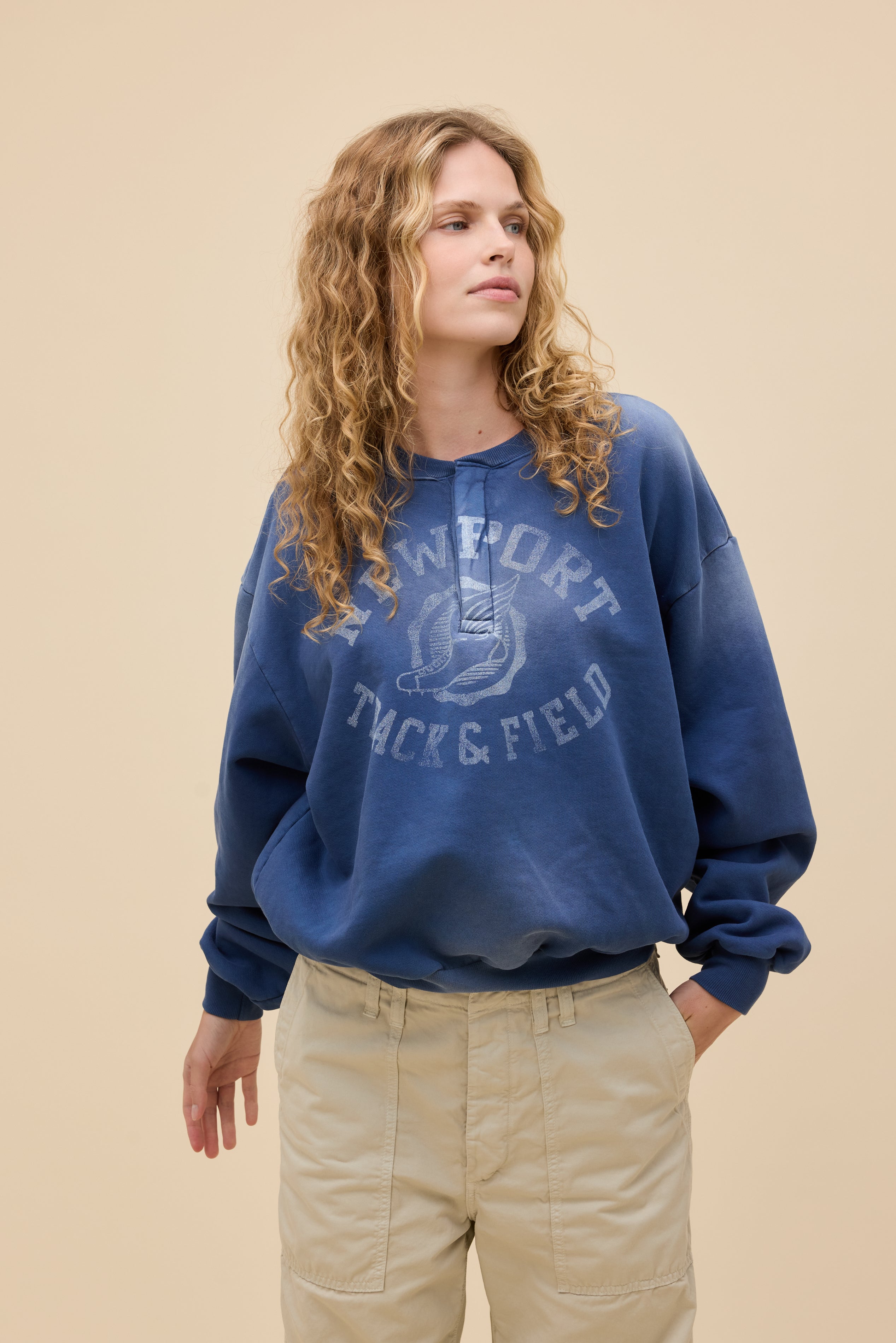 Newport Track & Field Oversized Henley Sweatshirt– Daydreamer