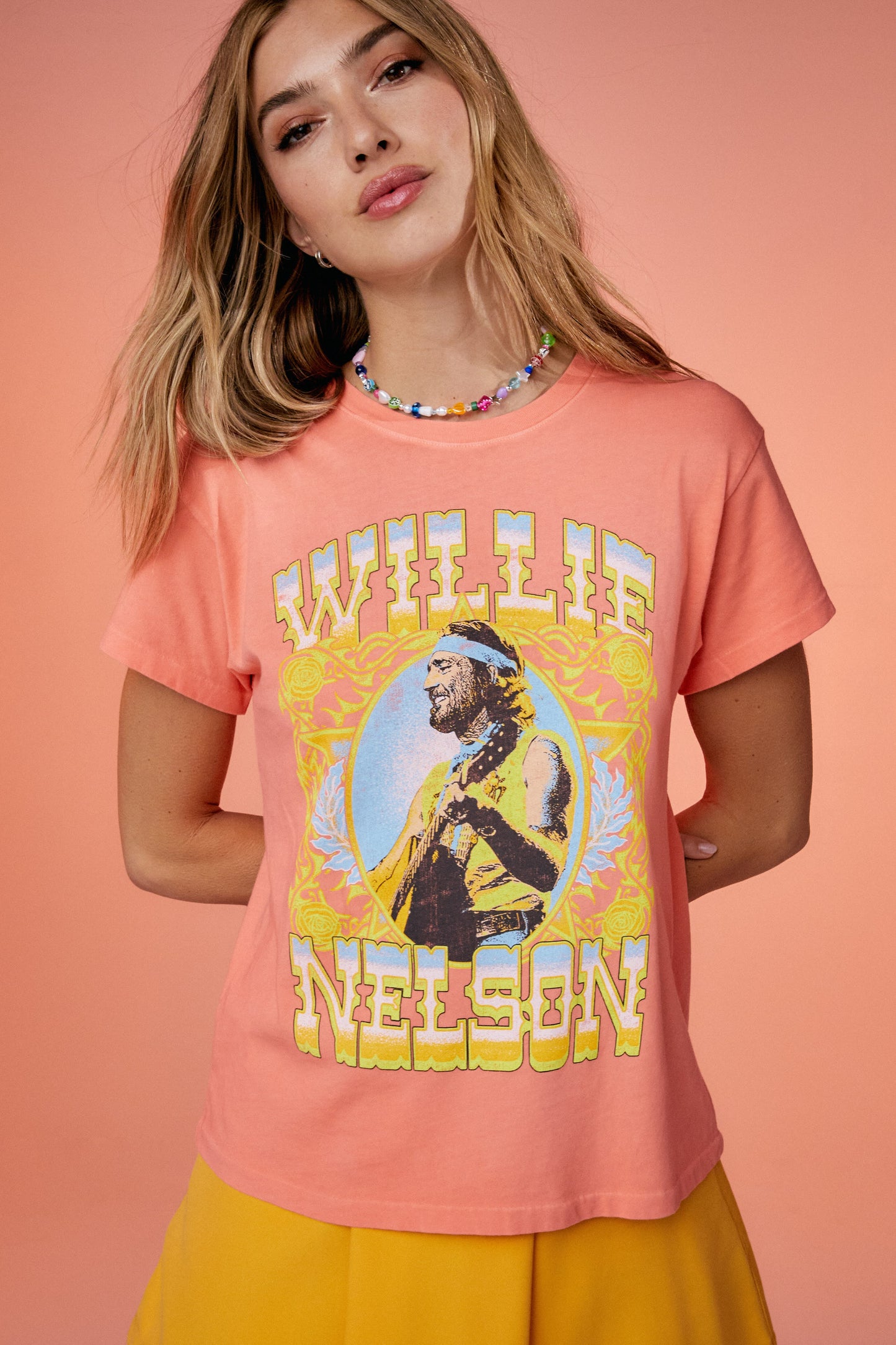 yellow and blue Willie Nelson shirt