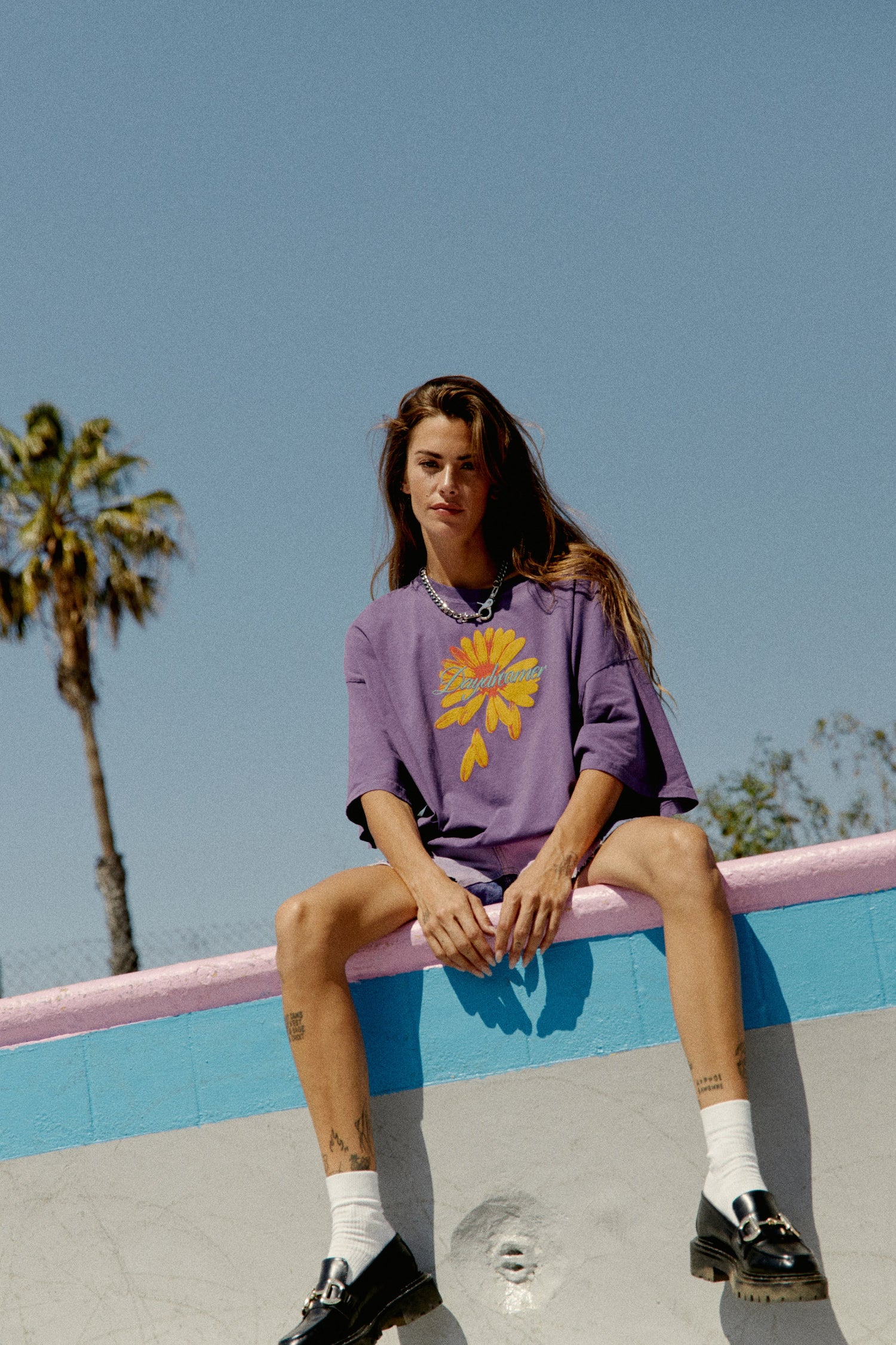 flower petals on purple shirt