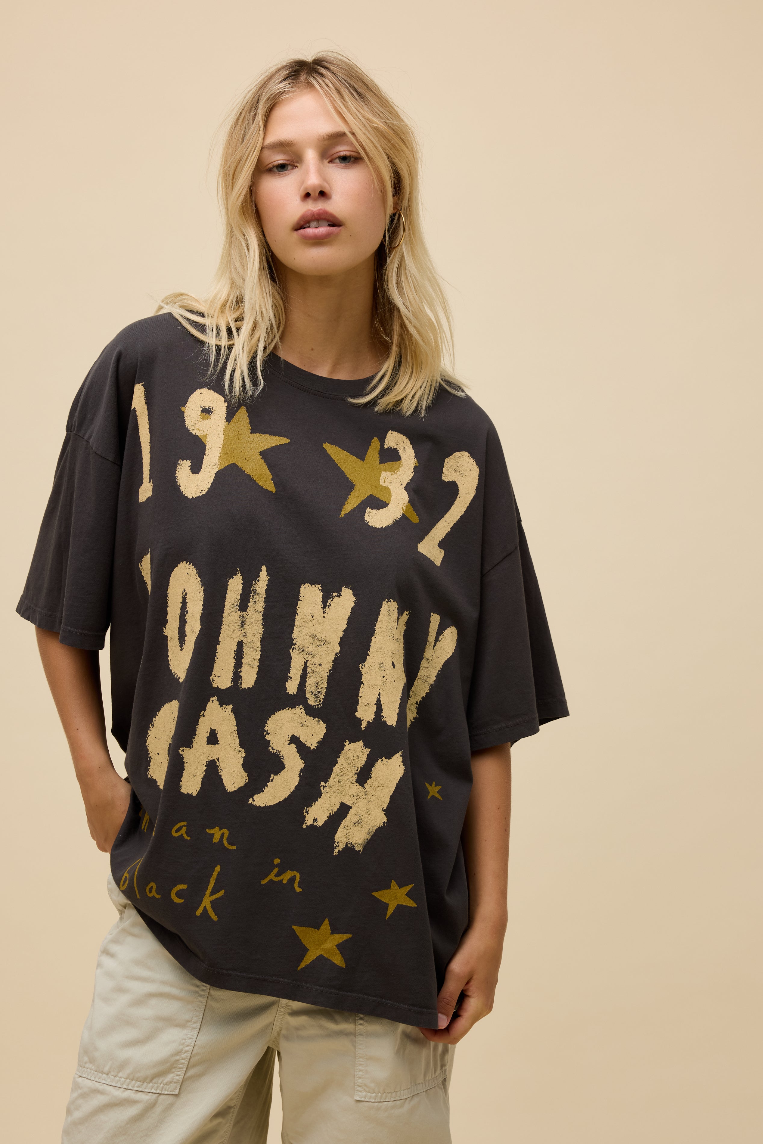 Johnny Cash Doodles OS Tee in Black | 100% Cotton T-Shirt in