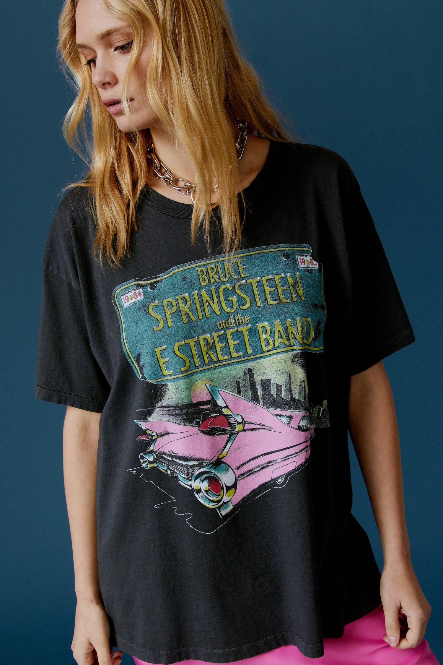 Blonde Model in Black Bruce Springsteen Graphic Tee
