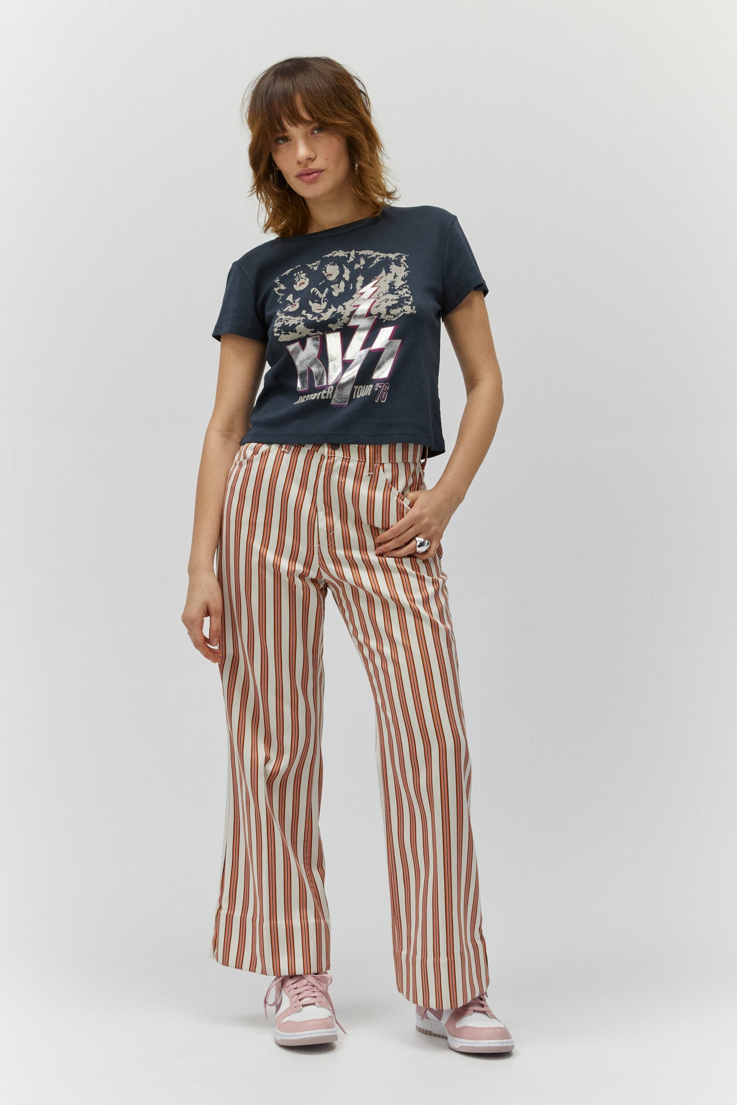 kiss tee with striped pants
