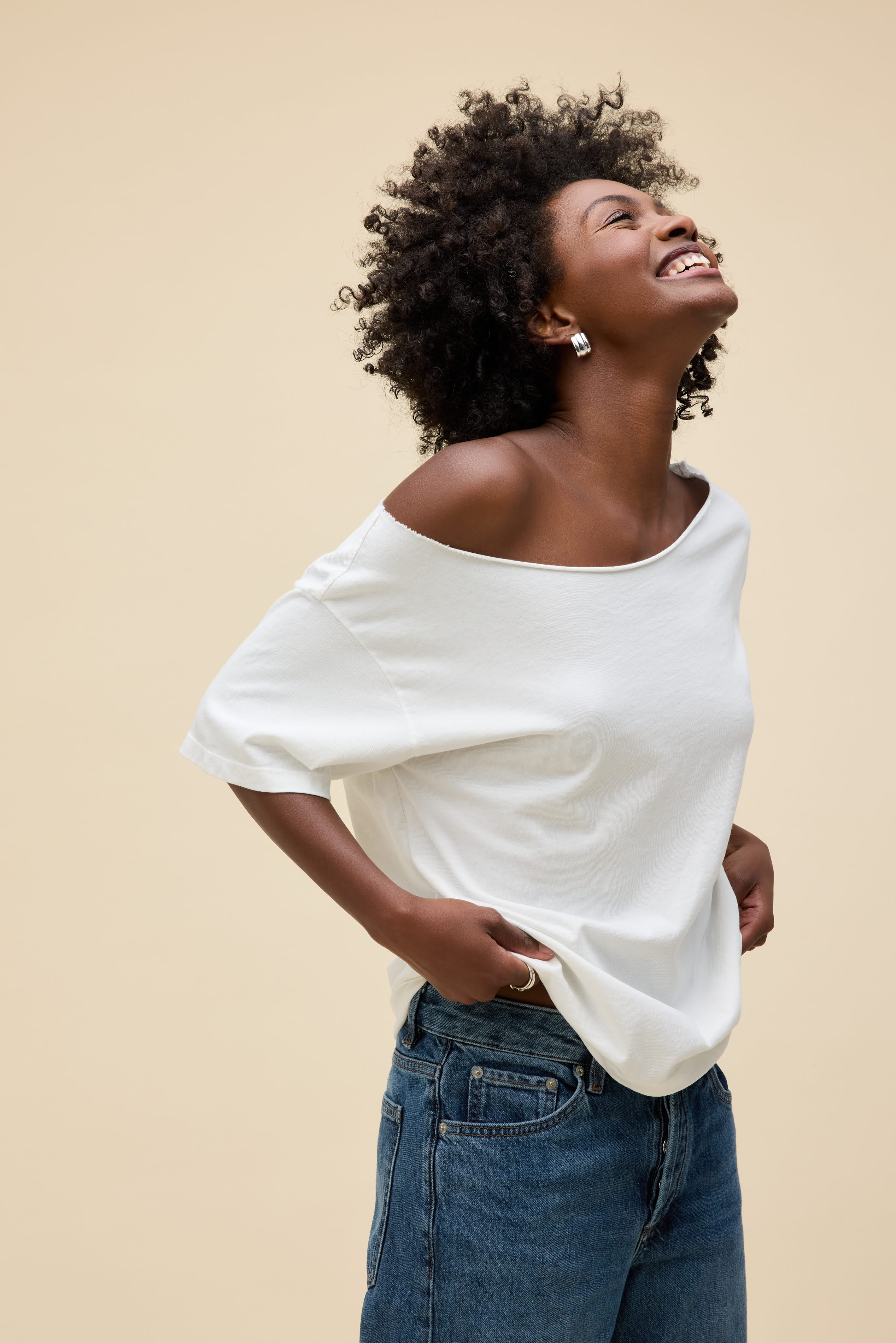 Solid Off-The-Shoulder Tee in White | 100% Cotton T-Shirt in Vintage ...