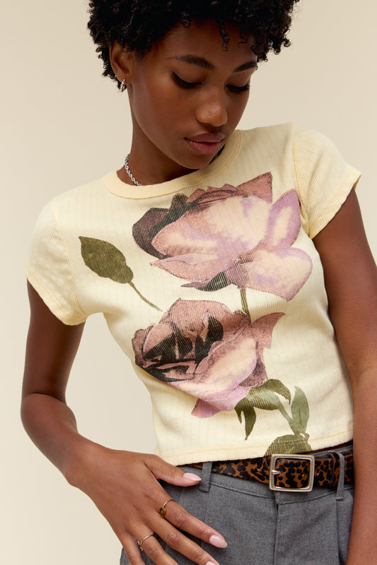 Rose Pointelle Tee in Yellow Fizz