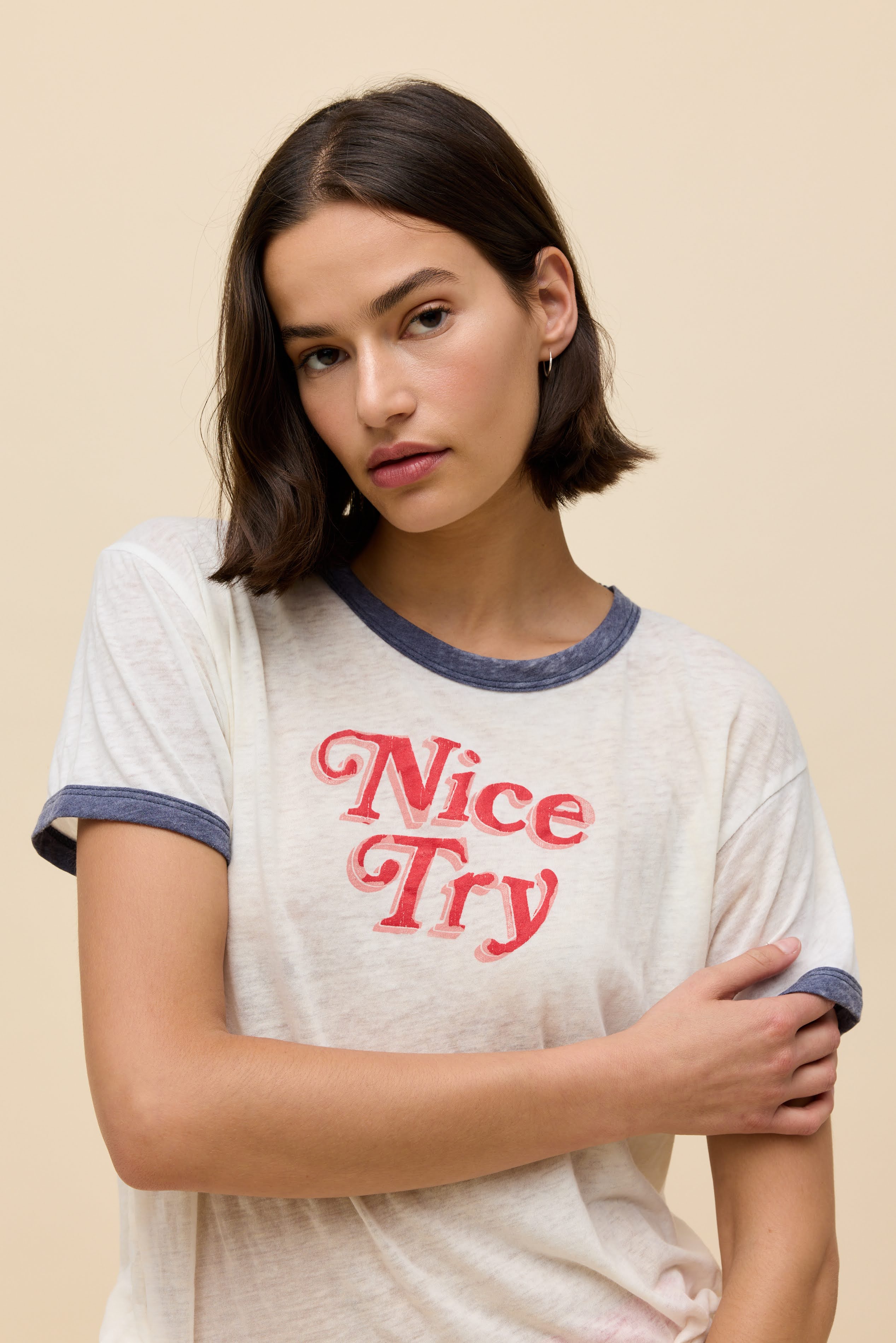 Nice Try Burnout Ringer Tee in White | 100% Cotton T-Shirt in Vintage ...