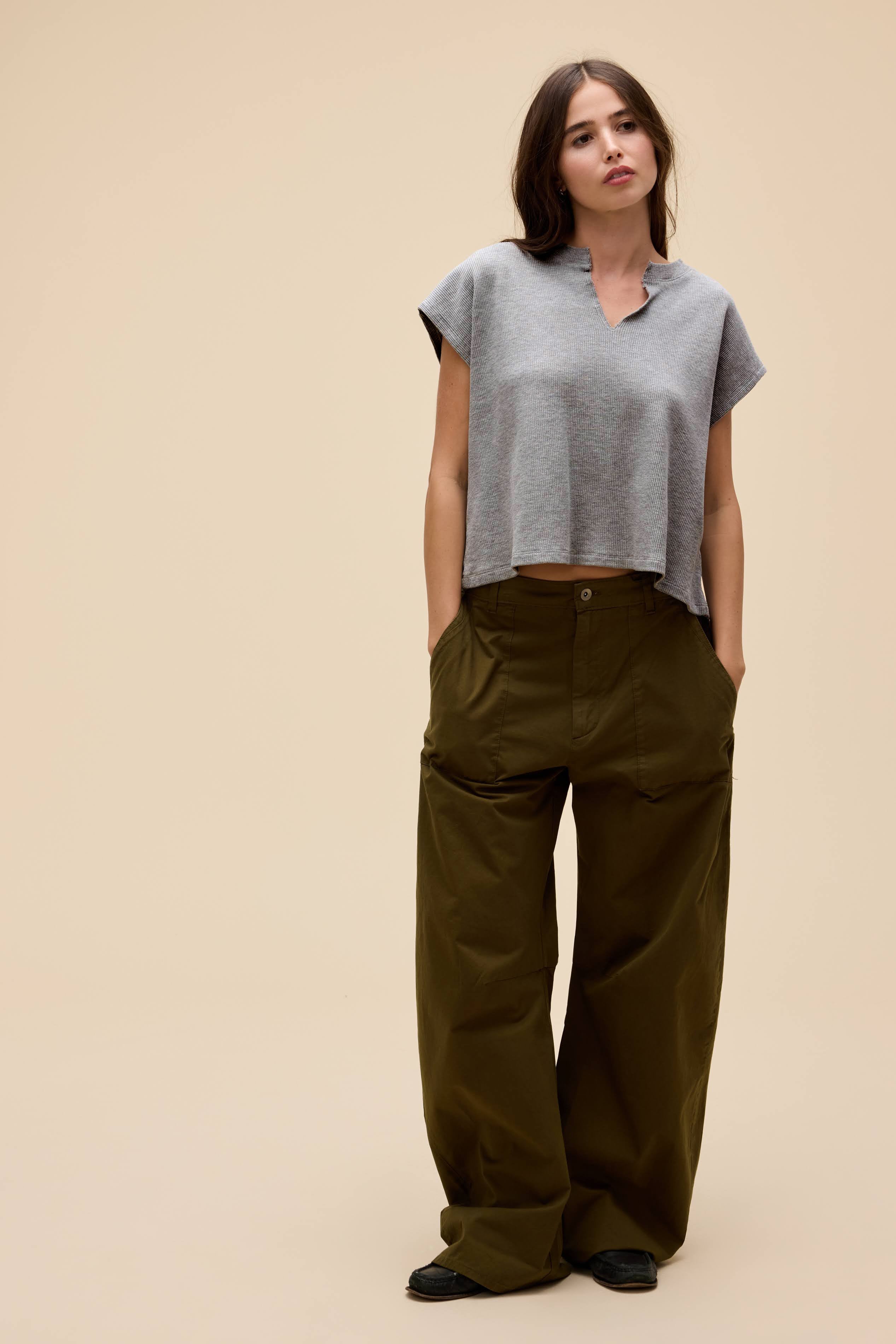 Solid Thermal Dolman Tee in Grey | Cotton Poly Thermal T-Shirt in