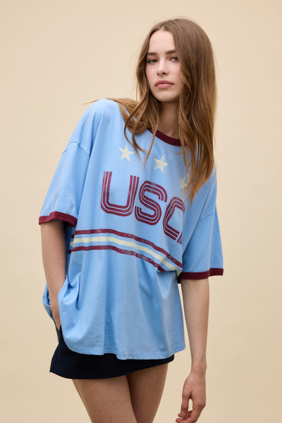 USA World Cup OS Ringer Tee in Blue | 100% Cotton T-Shirt in Blue