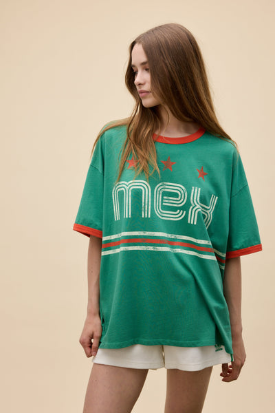 Mexico World Cup OS Ringer Tee in Green | 100% Cotton T-Shirt in