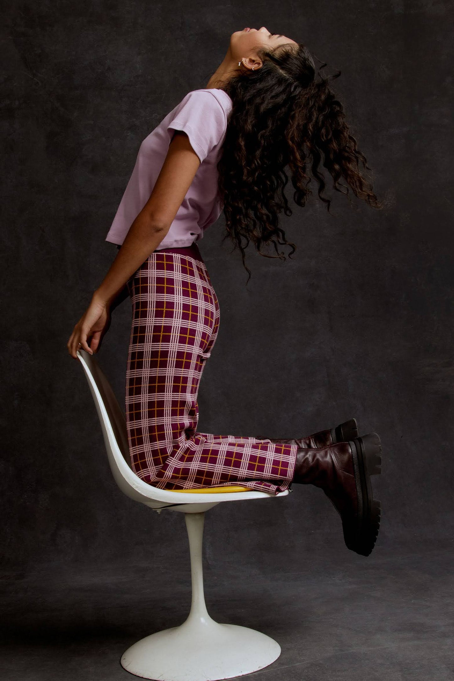 model on chair