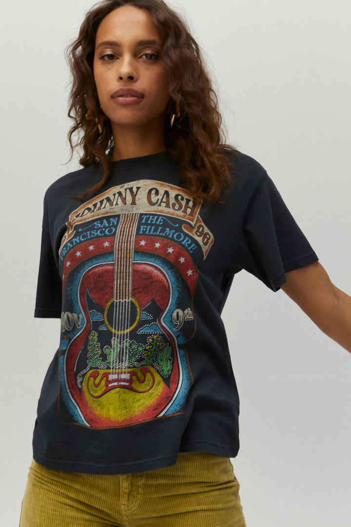 Daydreamer Johnny Cash A Man Comes Around Boyfriend Tee - Vintage Black