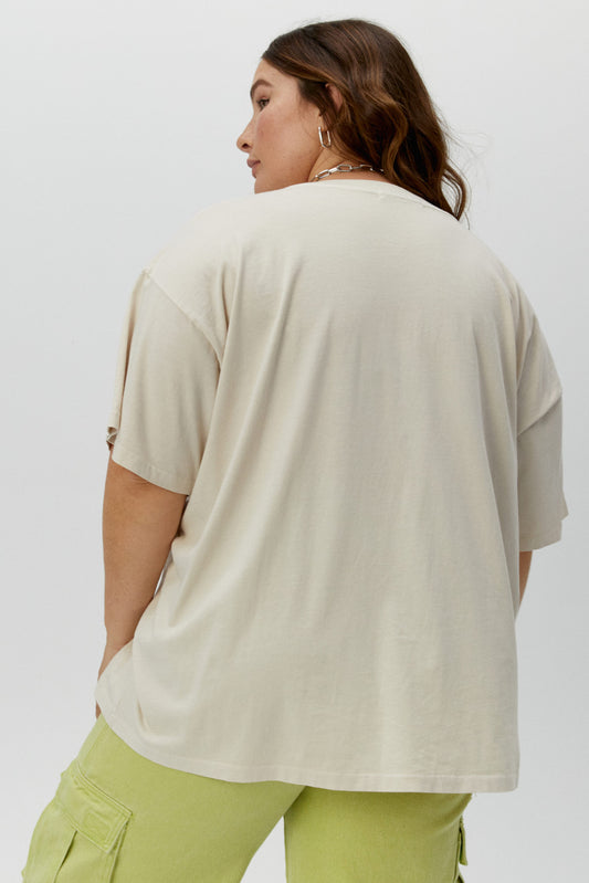 plus size model featuring a white tee 