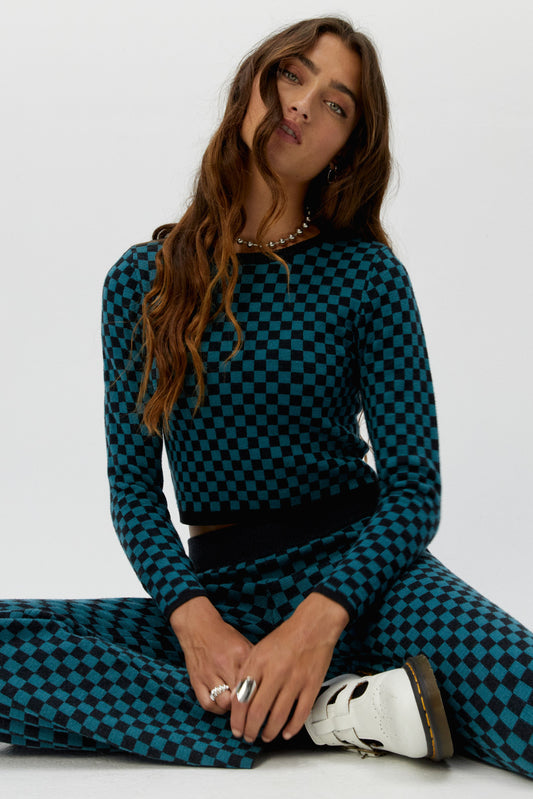 teal checkered cropped