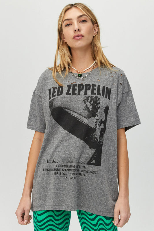 Led Zeppelin Blimp 1969 Merch Tee in Heather Grey