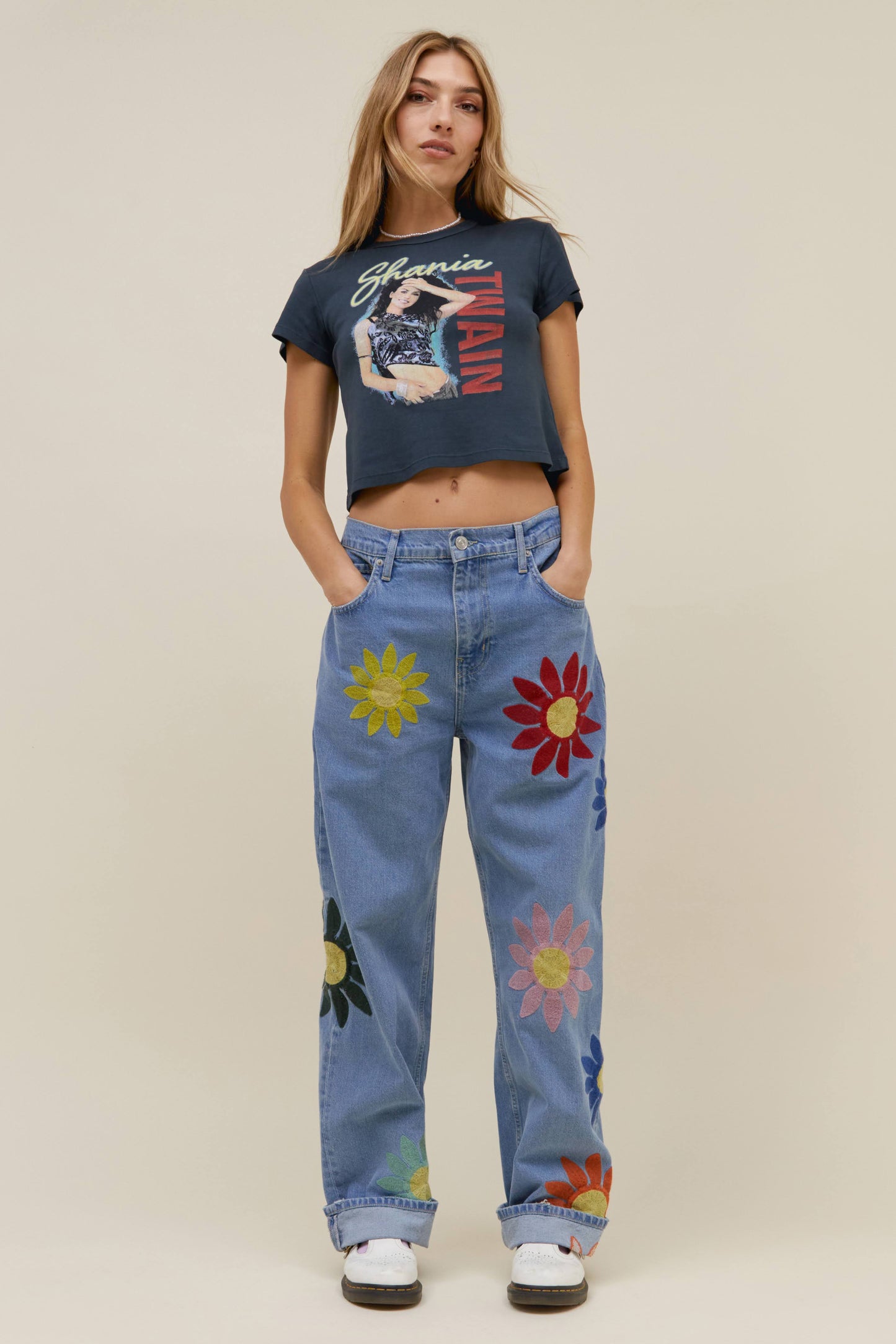 denim jeans with flowers
