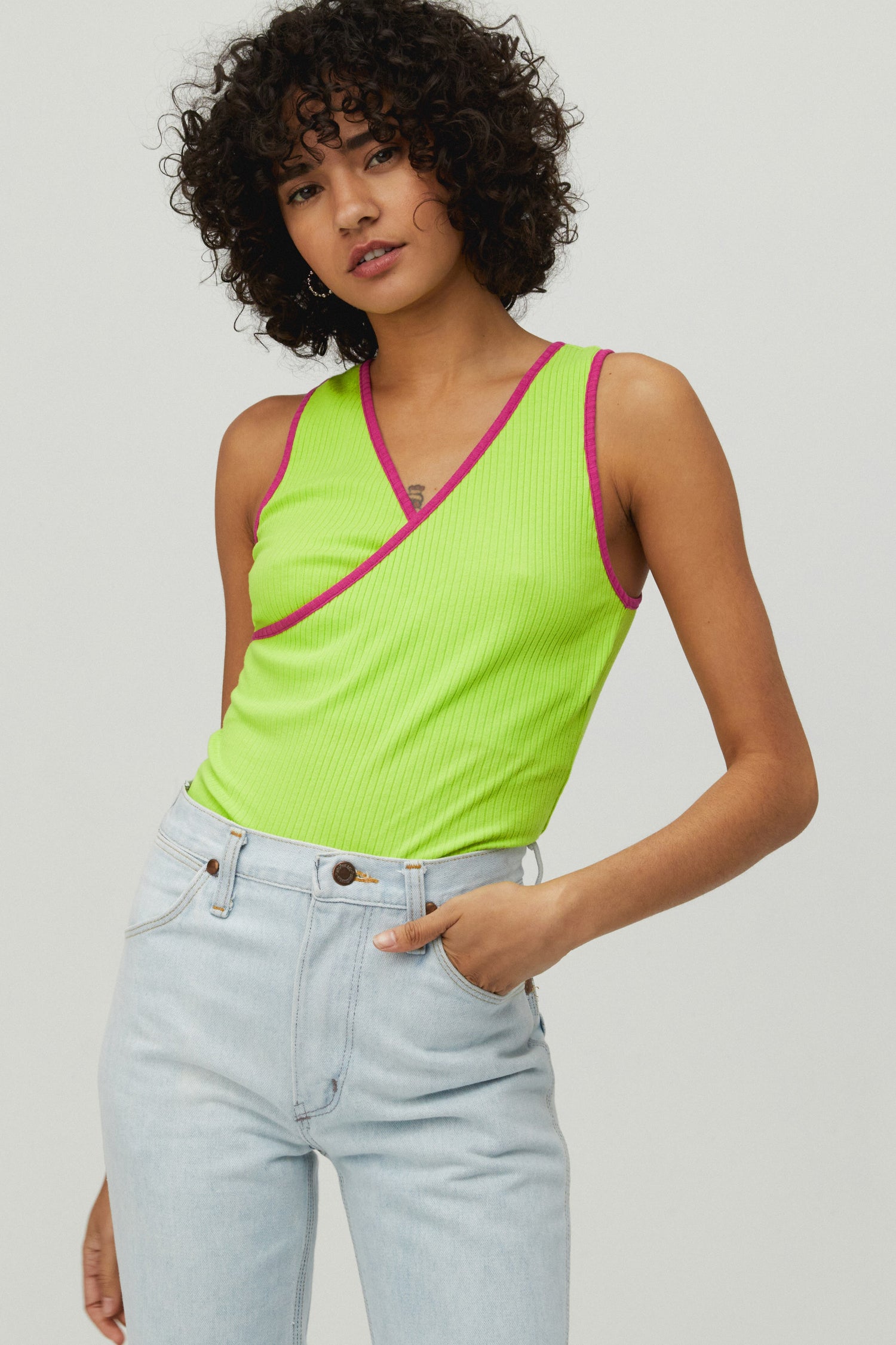 contrasting magenta colored stitch